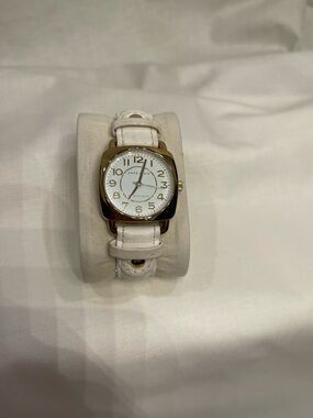 Anne Klein Gold-Tone Case White Leather Strap Watch
